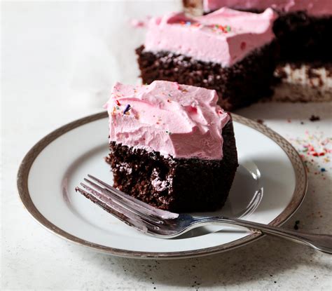 Chocolate Sheet Cake With Strawberry Frosting DisplacedHousewife