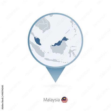 Map pin with detailed map of Malaysia and neighboring countries. Stock ...