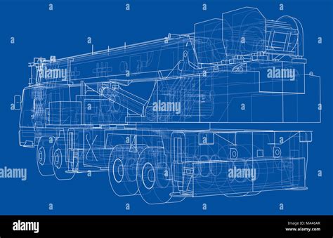 Mobile crane blueprint. 3d illustration. Wire-frame style Stock Photo - Alamy