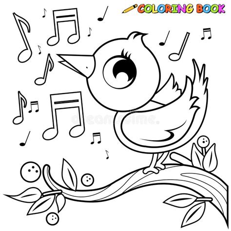 Bird On Branch Singing Coloring Page. Stock Vector - Image: 57432024