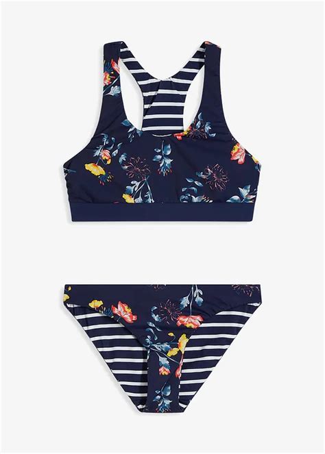 Trendy Bralette Bikini Reversibel Blauw Gedessineerd