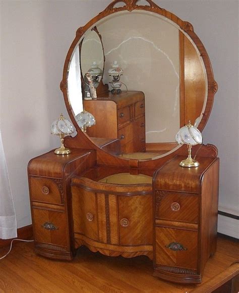 Art Deco Waterfall Vintage Vanity Dresser With Mirror Vanity Dresser