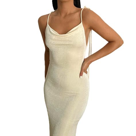 Women Backless Gown Maxi Dress Sleeveless Halter Neck Bodycon Midi