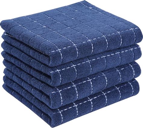 Amazon Homaxy 100 Cotton Terry Kitchen Towels Navy Blue 13 X 28