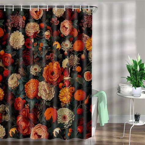 Drgilau Floral Shower Curtain Vintage Floral Shower Curtain Set Red