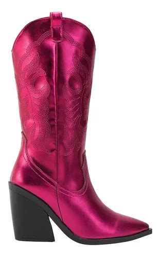 Bota Alta Vaquera Bordada Color Rosa Met Lico Meses Sin Inter S