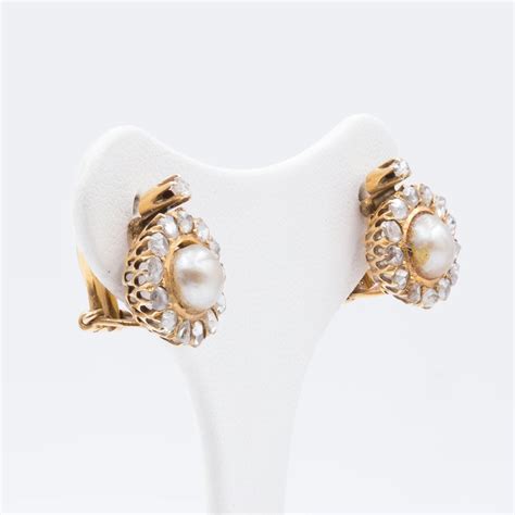 Proantic Boucles D Oreilles Clip En Or K Avec Diamants Et De Perl