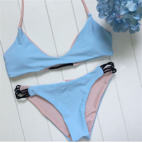 Pure Color Blue Nude Two Sides Wear Two Piece Bikini On Luulla