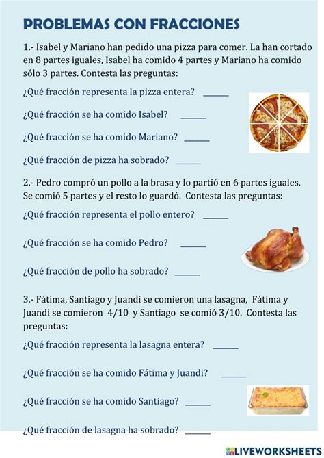 Problemas Con Fracciones Online Exercise For Primaria Problemas De