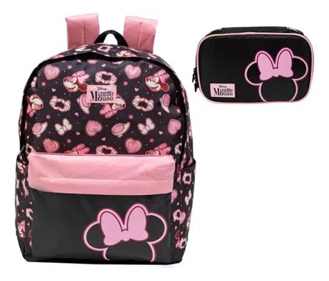 Mochila De Costa Minnie Estojo Box Luxo Preto MercadoLivre