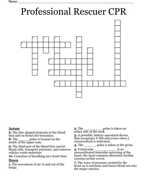 Professional Rescuer Cpr Crossword Wordmint