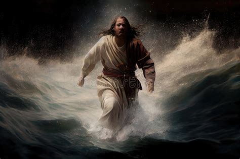 Jesus Christ Walking On Water And Reaching Out To Someone In Need