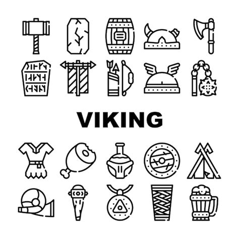 Premium Vector Viking Ancient Culture Collection Icons Set Vector