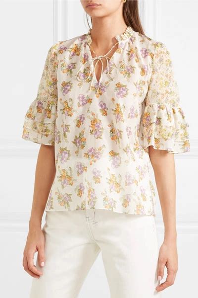 Alice And Olivia Julius Floral Print Cotton And Silk Blend Voile Blouse