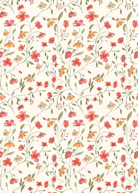 Red and Orange Vintage Floral Pattern Art Print by Alja Horvat - X-Small | Vintage floral ...