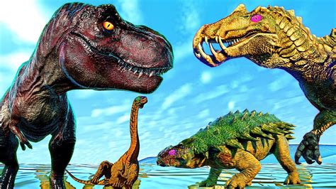 Spinosaurus Vs Malusaurus Vs Tyrannosaurus I REX Jurassic World