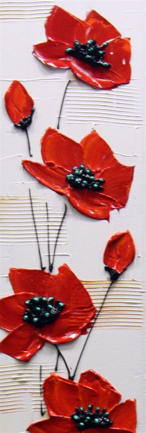 Red Poppy Painting Textured Flower Art Abstract Painting Large Etsy