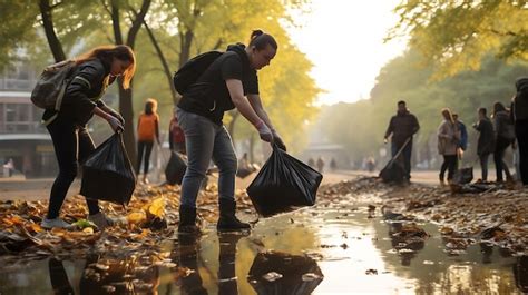 Premium Photo Generative AI Group Of People Picking Up Trash In The