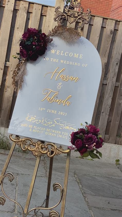 White Arch Acrylic Wedding Signage With Florals Thepatchworktree