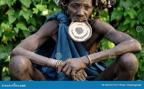 Mujer Del Mursi De La Tribu Africana Con Gran Placa De Labio Metrajes