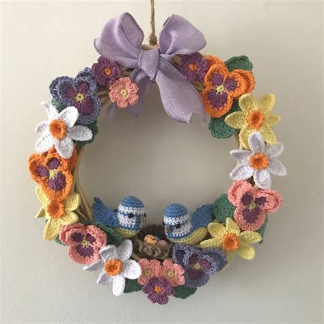Crochet Flower Wreath Pattern Easter Wreath Crochet Pattern Spring