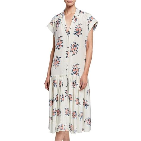 Veronica Beard Silk Floral Print Meagan Midi Dress Si Gem