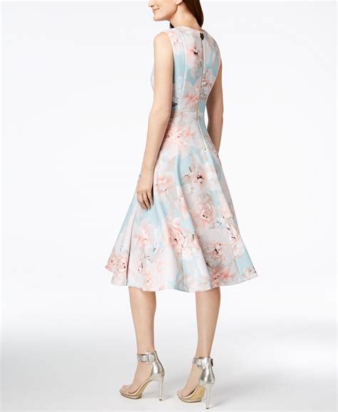 Calvin Klein Floral Print Scuba Fit And Flare Dress And Reviews Dresses Women Macy S