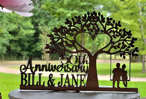 50th Anniversary Cake Topper Personalized Cake Topper Rustic Cake Topper Country