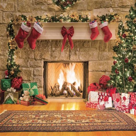 Buy CYLYH 10x10 ft Christmas Photography Backdrops Christmas Fireplace ...