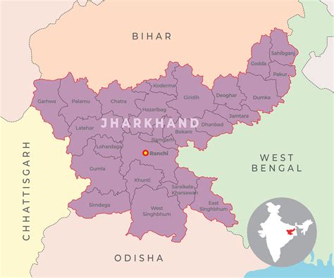 Jharkhand District Map With Neighbour State And Country 36224614 Vector