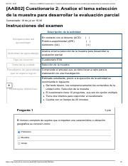 Examen Aab Cuestionario Analice El Tema Selecci N De La Muestra