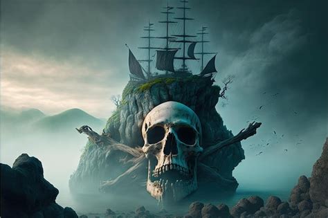 Premium Photo Giant Pirate Skull Ghost Island In The Background