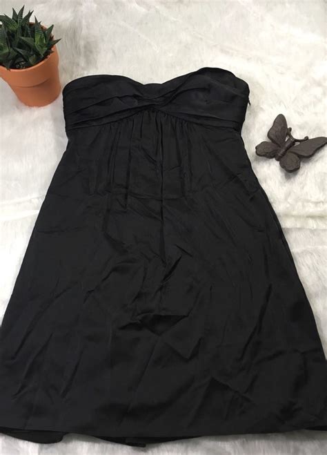 Bcbg Max Azria Black Satin Strapless Dress Bow On The Back Euc Size