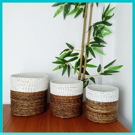 Jual Keranjang Seagrass Cover Pot Set Isi Anyaman Seagrass Pot