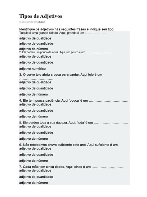 100 Exemplos De Adjetivos - Tipos de Adjetivos | PDF