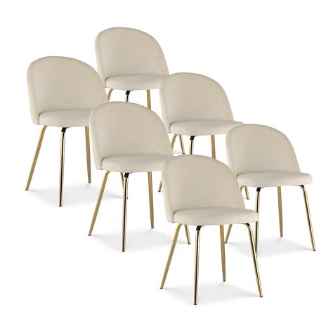 Lot De 6 Chaises Scandinaves Cecilia Velours Beige Pieds Or