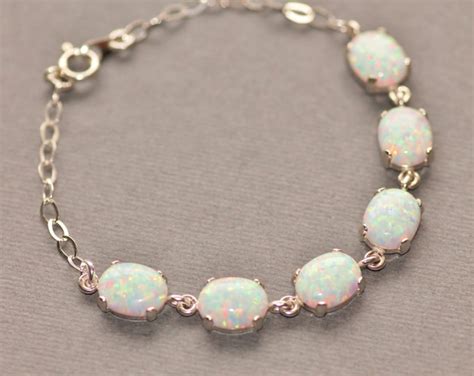 Sterling Silver Genuine Opal Bracelet Opal Tennis Bracelet Lab Created