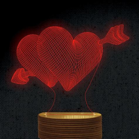 Love Heart D Illusion Acrylic Hologram Night Led Lamp Laser Etsy