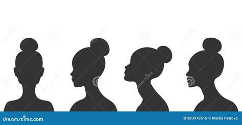 Abstract Women Silhouettes Set Faceless Women With Bun On The Head