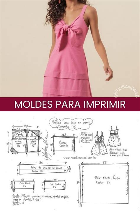 Vestido Com Laço Na Frente Kit De Moldes De Roupa Feminina Em Pdf Costura Fashion Padrões