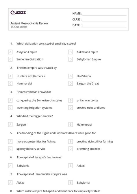 Mesopotamian Empires Worksheets For Th Grade On Quizizz Free