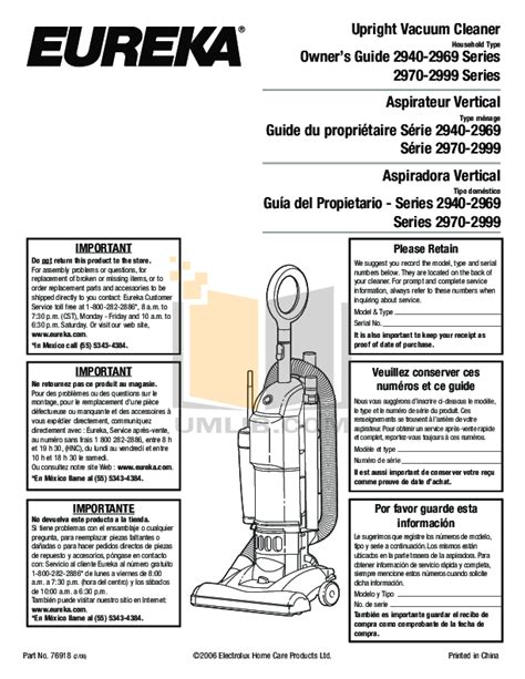 Download Free Pdf For Eureka Uno 2997bvz Vacuum Manual