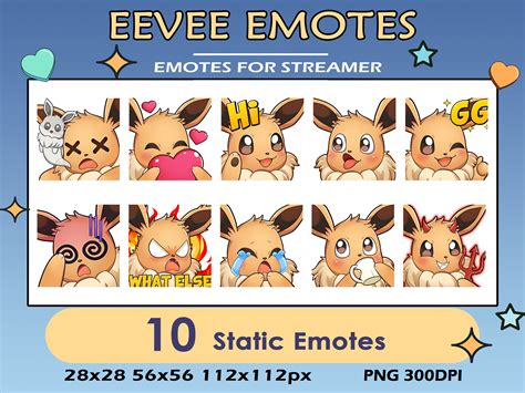 10 Eevee Twitch Pack Static Emotes Pog Love Eevee Evolutions Twitch