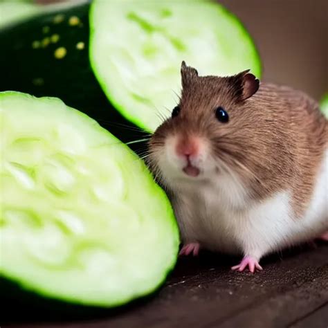 Realistic Photography Of A Hamster Riding A Cucumber Stable