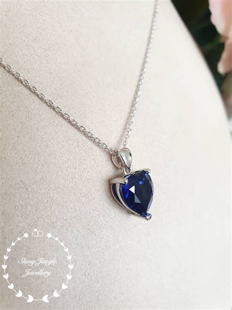 Genuine Lab Grown Heart Shaped Sapphire Necklace, Royal Blue Sapphire ...