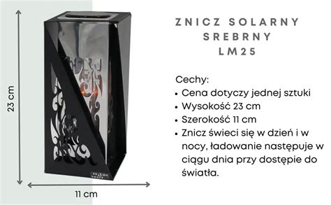 Znicz Solarny Fotowoltaiczny Lampion Czarno Srebrny Kwadrat LM25 Czarno