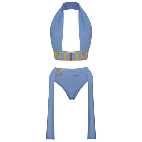 Petisa Halter Neck Bikini Top With Golden Details In Blue Antoninias Wolf Badger