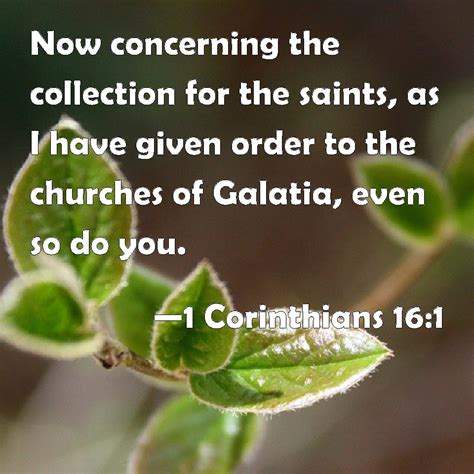 1 Corinthians 16:1 Now concerning the collection for the saints, as I ...