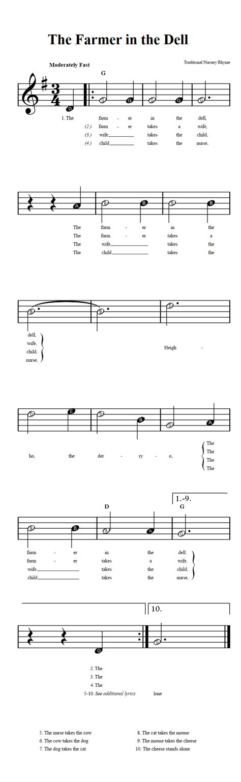 The Farmer in the Dell: Beginner Sheet Music with Chords and Lyrics