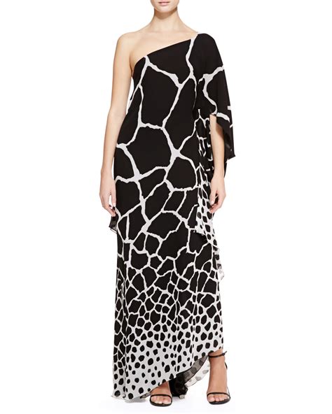 Roberto Cavalli Giraffe Print One Shoulder Gown